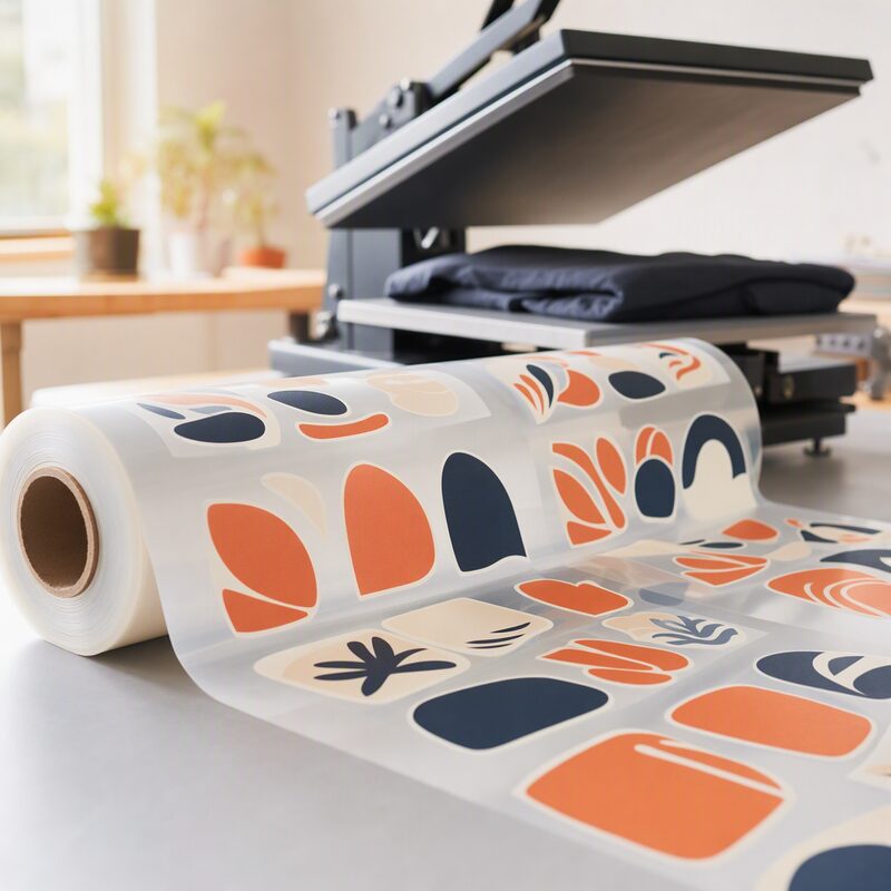A printed DTF film ready to be transferred onto fabric